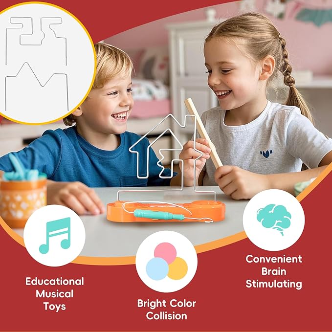 Electric Shock Game for Kids, Brain-Boosting & Fun Challenge Toy, Bright Color Collision Maze with Electric Shock, Engaging Family Game, Safe and Exciting for Children (Orange 3 in 1)