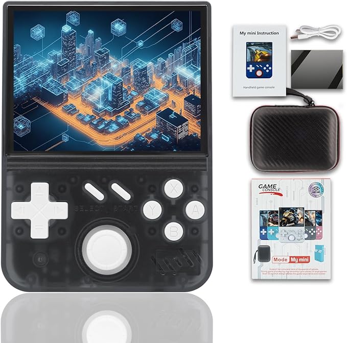 My Mini Handheld Game Console 3.5-in 640*480 IPS OCA Screen RK3326 4000mAh with Portable Case Black Transparent-64GB