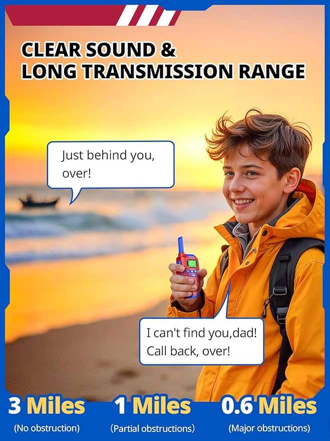 Walkie Talkies for Kids Rechargeable,Long Range 2 Way Radio, Outdoor Camping Games Party Toys for 3 4 5 8-12 Year Old Boys Birthday Xmas Gift for Kids, 3 Pack