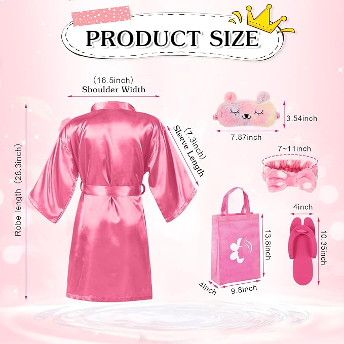 Bonuci 50 Pcs Spa Party Supplies for Girls, 10 Satin Robe 10 Kids Slippers Sleepover Birthday Spa Party Favors