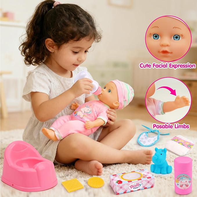 Baby Doll Stroller Set Toys for Girls Toddlers 3-5 4-6 5-7, Baby Doll Playset with 11" Doll, Bathtub and 20PCS Baby Doll Accessories, Baby Stroller Toys for 2 3 4 5 Year Old Girls Birthday Gifts