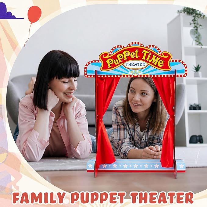 Wooden Tabletop Puppet Theater with Curtains, Puppet Show Stage, Imaginative Play Theatre, Inspires Imagination and Creativity, 17.7 x 5.9 x 22.1 Inches (Circus)