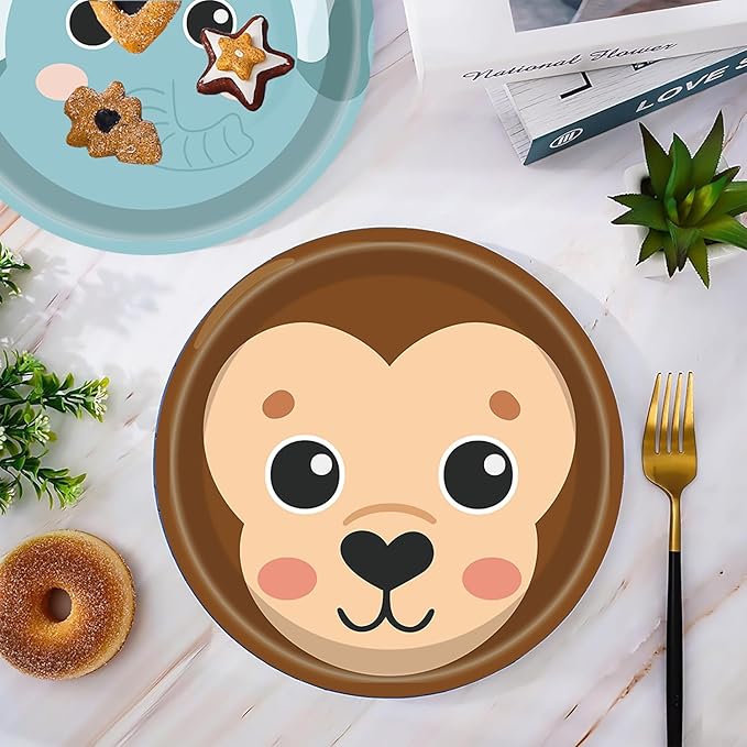 60Pcs Jungle Safari Paper Plates Zoo Animal Print Party Supplies 7" Animal Shaped Plates Safari Theme for Baby Shower Jungle Animal Theme Birthday Party Decorations