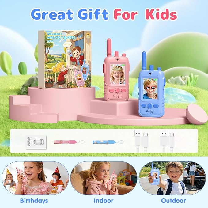 Walkie Talkies for Kids Video Toys, 2Pack Rechargeable Video Intercom Kids Walkies Talkies with 2.0" IPS Screen & Long Range, Outdoor Christmas Birthday Gifts for Boys Girls 3-12 Year Old