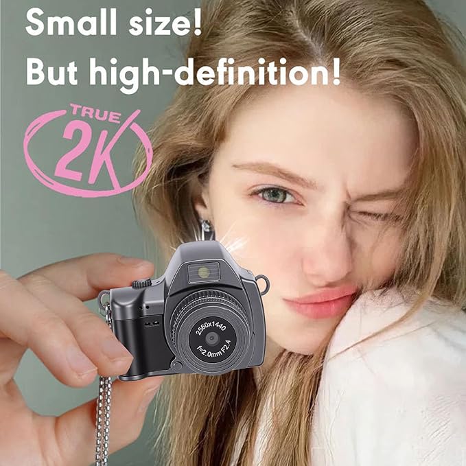 Bewinner 2K Digital Camera, Retro Keychain Camera with 1.47 Inch LCD Display and LED Light for Teens Students Travel (Grey)