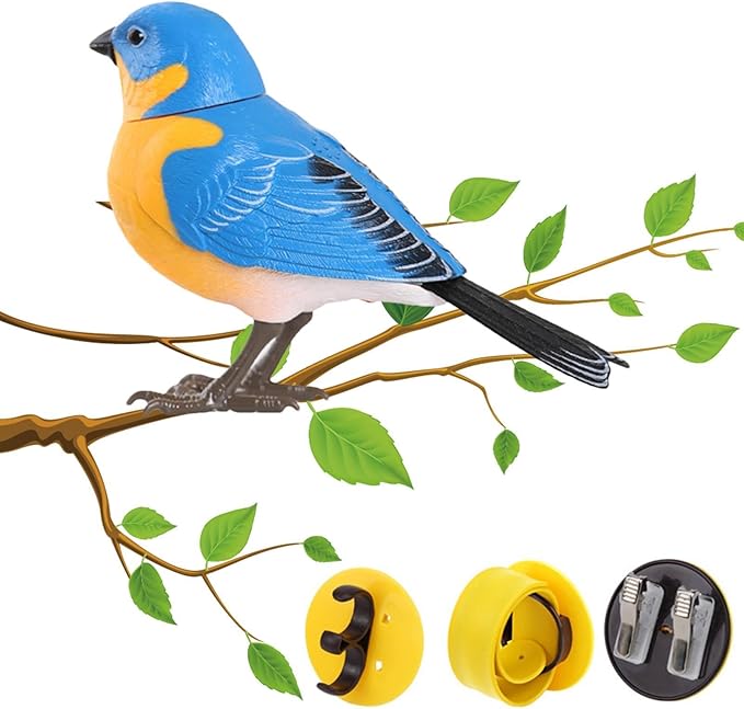 Robot Bird, Electric Singing Toy, Simulate Chirping, Battery Operated Realistic Birds for Home Decoration, Light & Voice Control