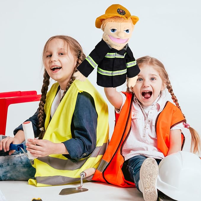 Role Play Hand Puppets Hand Plush Chef Doctor Fireman Pirate Detective Athlete Nurse Worker Hand Puppet Toys Puppets for Kids Storytelling Imaginative Pretend Play Teaching Preschool(Fireman)