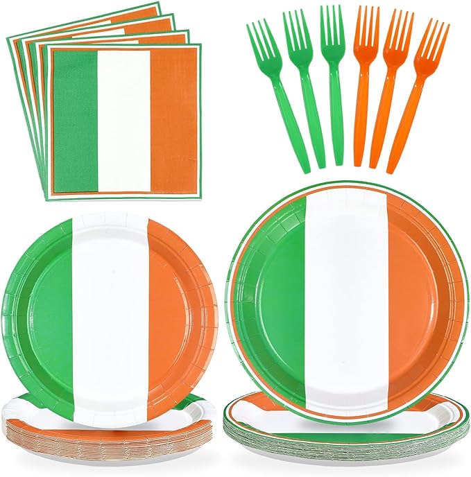 96Pcs St. Patrick's Day Party Supplies Disposable Irish Flag Paper Plates and Napkins Irish Themed Tableware Set for Country Decoration St Patricks Day Brithday Supplies, Serves 24