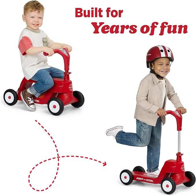 Radio Flyer Scoot 2 Scooter, Blue, for Kids Ages 1-4, Ride On Toy or 4-Wheel Kids Scooter, Durable Wheels and Frame, Converts Easily with Flip Deck, Toddler Ride On Toys (Amazon Exclusive)