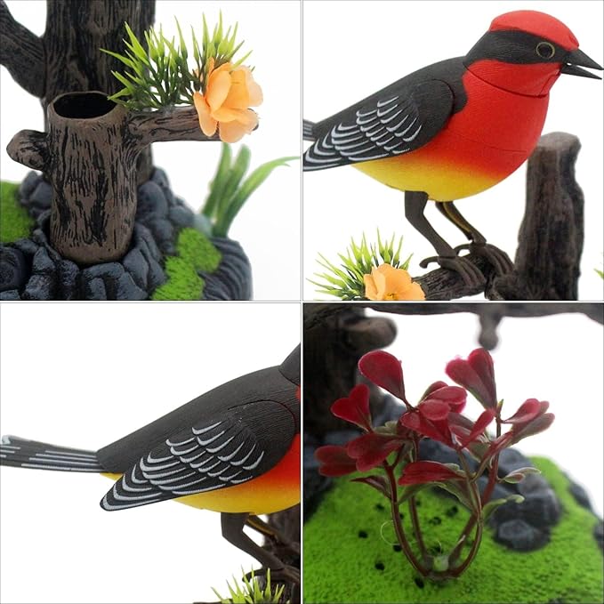 nulala Simulation Parrots Birds Ornament - Voice Controlled Scarlet Robin Parrots Chirping and Wings Flap - Electronic Birds Pet for Home Garden Decor (506A)