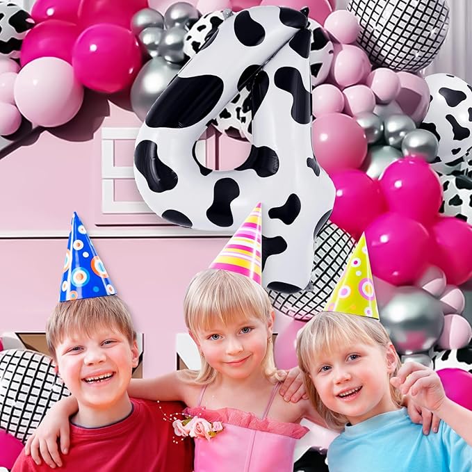 Cow Print Number 4 Balloon, Large 40 Inch Cow Number Birthday Balloons, Foil Mylar Number 4 Balloons for 4 Year Old Birthday Party Decorations Supplies Animal Farm Cowboy Cowgirl Themed Party
