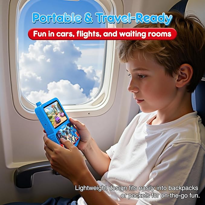 Handheld Game Console for Kids, Preloaded 220 Retro Games, 3.5'' HD IPS Screen Brightness Adjustable, Rechargeable, One-Touch Mute, Best Birthday Gift Toys for Boys Girls 4 5 6 7 8-Blue-Robot-Themed