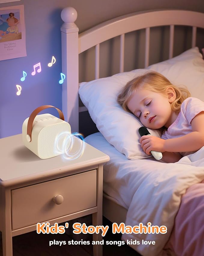 Mini Karaoke Machine for Kids Gifts for Girls Boys with 2 Wireless Microphones,4 Magic Voices,Portable Design for Indoor Outdoor Party Singing Fun,Birthday Christmas Toys for Children 3-12 Beige