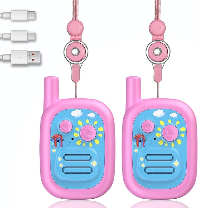 Walkie Talkies for Kids 2 Pack Rechargeable with 3 Miles Long Range, Toddler Walkies Talkies Pink Bule Toys Birthday for 3-8 Years Old Boys Girls for Outdoor Games Camping Hiking