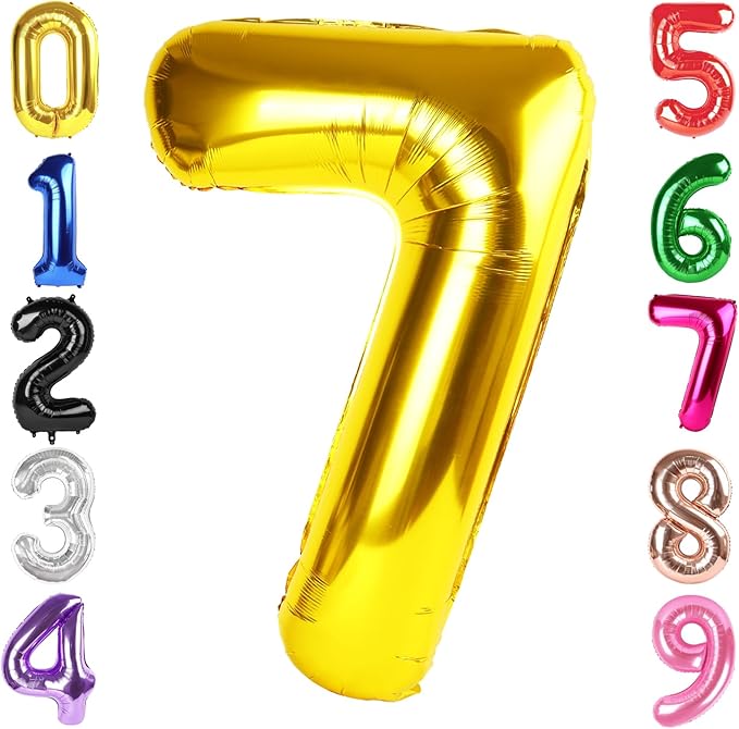 40 Inch Gold Number 7 Balloon, Giant 7 Number Balloons for 7th Birthday Decorations, Party Supplies for Baby Boy Girl, Gold Party Decor