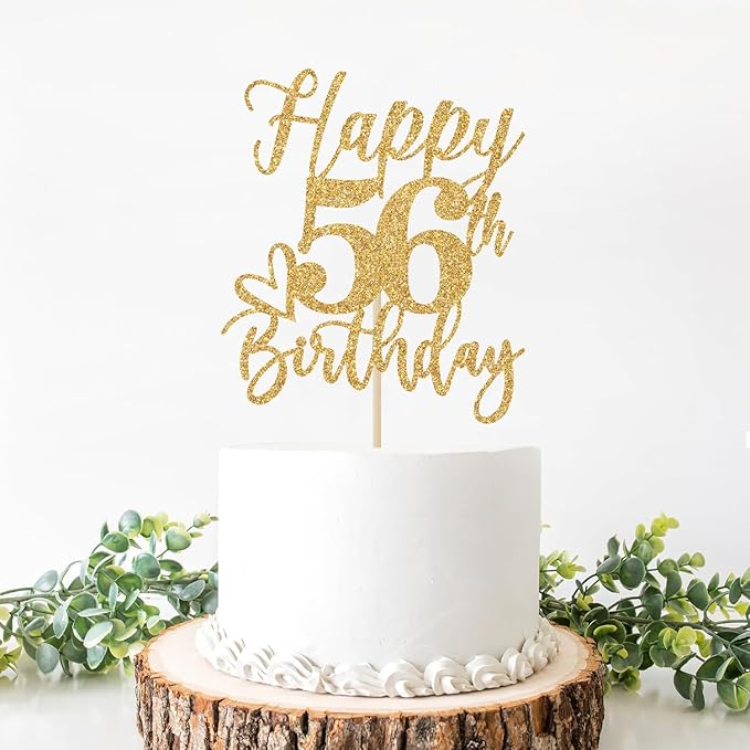 Happy 56th Birthday Cake Topper, 56 Birthday Decorations for Women/Men, Cheers to 56 Years, Hello 56, 56th Happy Birthday Party Decorations Gold Glitter