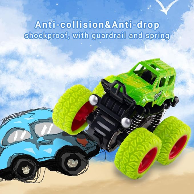 Monster Truck Toys - Friction Powered Toy Cars Push and Go Vehicles for Toddlers Kids Best Christmas Birthday Party Gift for Boys Girls Aged 3 and Above 4-Pack