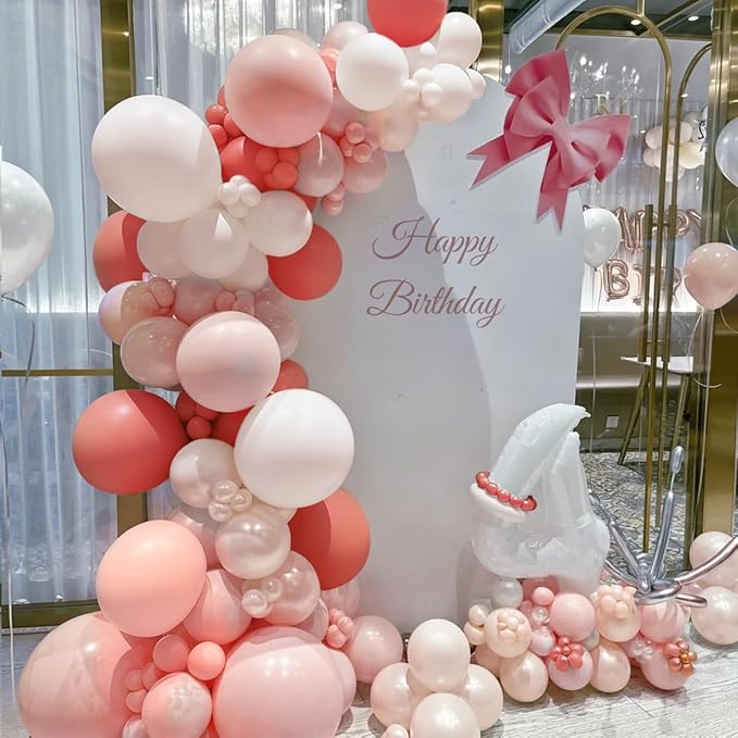 Orange Pink Blush White Balloon Garland Arch Kit, 155Pcs Latex Balloons Different Size 18 12 10 5 inch for Baby Shower Gender Neutral Orange Citrus Kids Birthday Party Backdrop Decorations