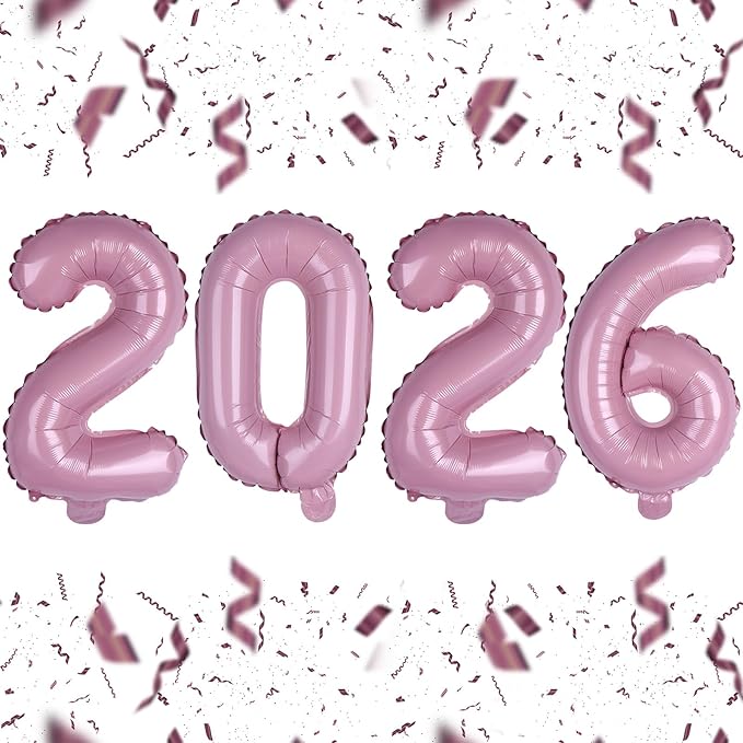 KALOR 16 Inch 2026 Pink Foil Number Balloons, 2026 New Years Decorations for 2026 Happy New Year Eve and Graduations Party Supplies