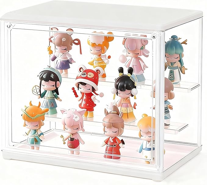 Clear Display Case for Collectibles 3 Layer Adjustable Acrylic Display Box Stand with Magnetic Door Stackable Doll Storage Box Assembly Dustproof Protection Showcase for Figures