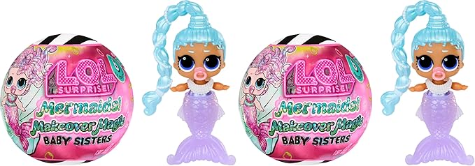 LOL Surprise Mermaids Makeover Magic Baby Sisters with Color-Changing Mermaid Tails and Shell-Inspired Display Ball, Collectible Dolls, Kids Ages 4+ (Pack of 2)