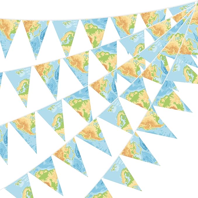 HESTYA 5 Pieces 49 Feet Travel Themed Party Decoration Bon Voyage Map Pennant Banner Around The World Themed Triangle Flag Bunting Banner for Graduation Classroom Farewell Retired Party Decor Supplies