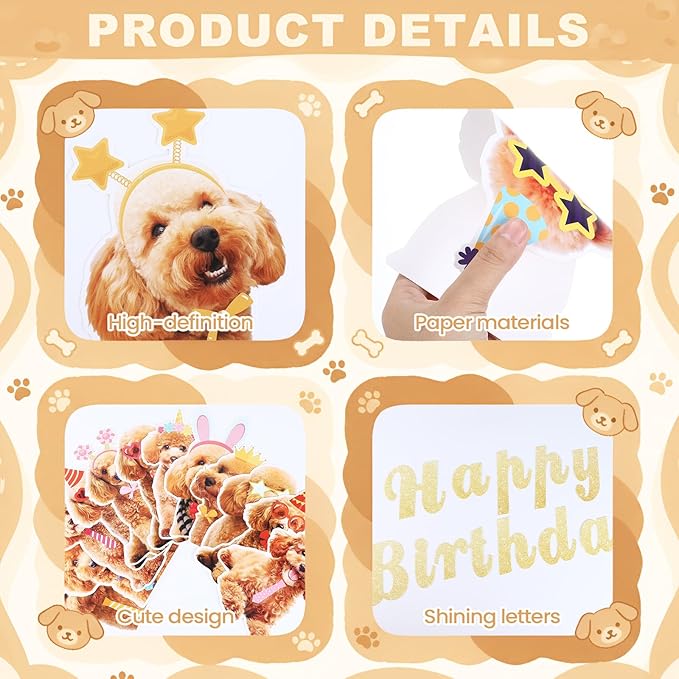 Dog Happy Birthday Banner, Golden Doodle Birthday Party Decorations Gold Glitter Puppy Birthday Banner Decorations for Pet Dog Theme Party Bunting Decoration Baby Shower Party Supplies