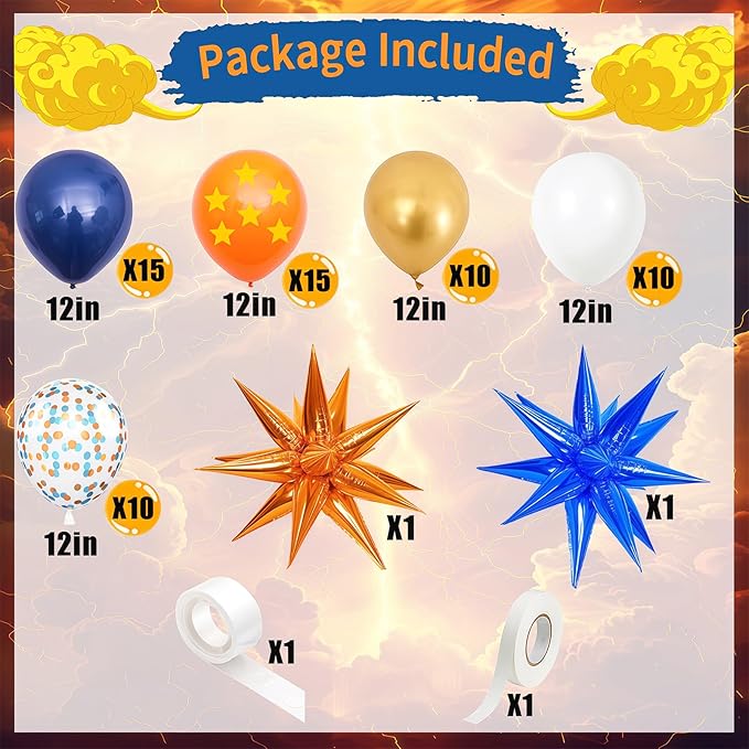 Blue Orange Gold Balloon 64Pcs 12 Inch，Pentagram Print Balloons for Cartoon Themed Birthday Party Decorations Boys Girls Gatherings Party Supplies