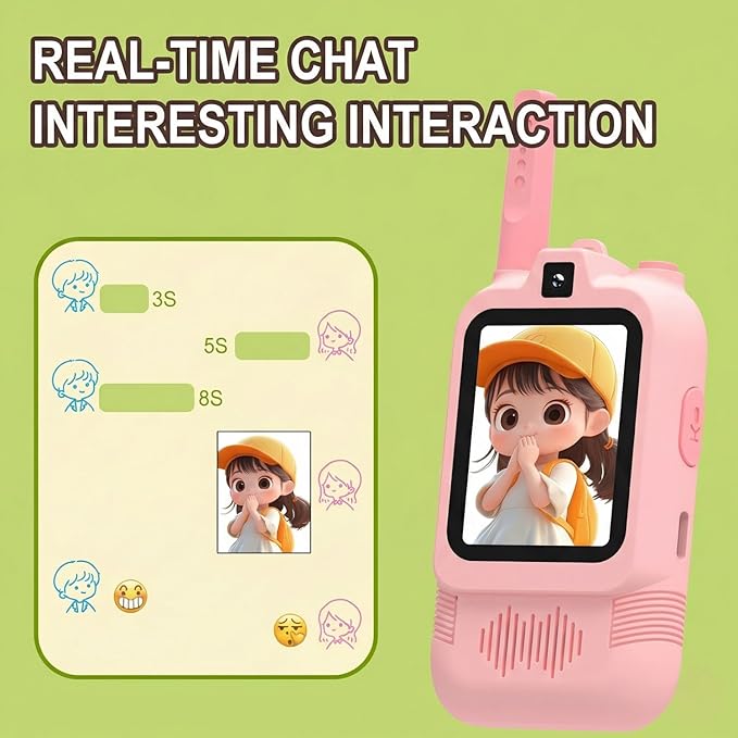 Upgraded Video Walkie Talkies for Kids, Dual Camera Long Range for Selfie & Discovery, Rechargeable 2-Way Radios for Camping Hiking & Backyard, Indoor Outdoor Toys Gifts for Age 3-12 Boys Girls