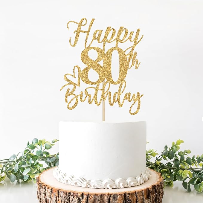 Happy 80th Birthday Cake Topper, 80th Birthday Cake Decorations for Men/Women, Cheers to 80 Years, 80 and Fabulous, 80th Birthday Party Decorations Gold Glitter