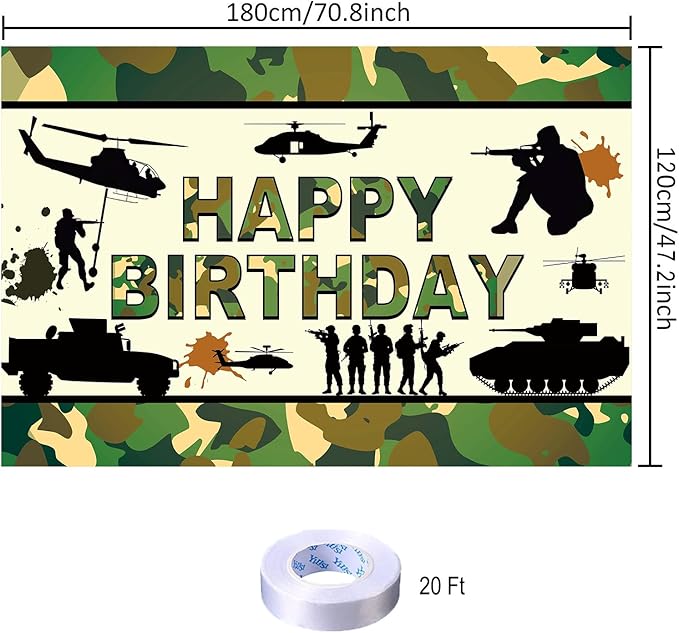 Camo Birthday Party Backdrop Camouflage Happy Birthday Banner Army Military Photography Background for Welcome Soldier Party Decorations Supplies 70.8 x 47.2 Inch