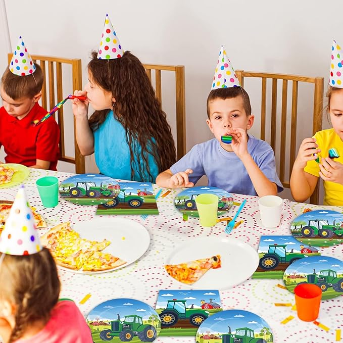 40Pcs Tractors Birthday Plates and Napkin Supplies Farm Baby Shower Tableware Set Tractors Birthday Decorations