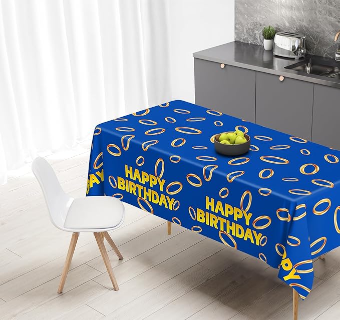 3 Pcs Blue with Gold Ring Print Plastic Tablecloth 108 x 51.2 Inches Table Cover Blue with Gold Ring Party Decor for Boys Girls Birthday Party Supplies