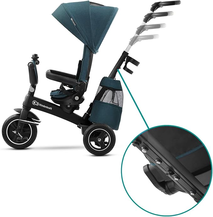 Kinderkraft EASYTWIST Trycicle for Kids Toddlers, Trike 5-in-1, Swivel seat 360° Rotation, Waterproof Material with UPF50+ Filter, Adjustable Parent Handle, Green