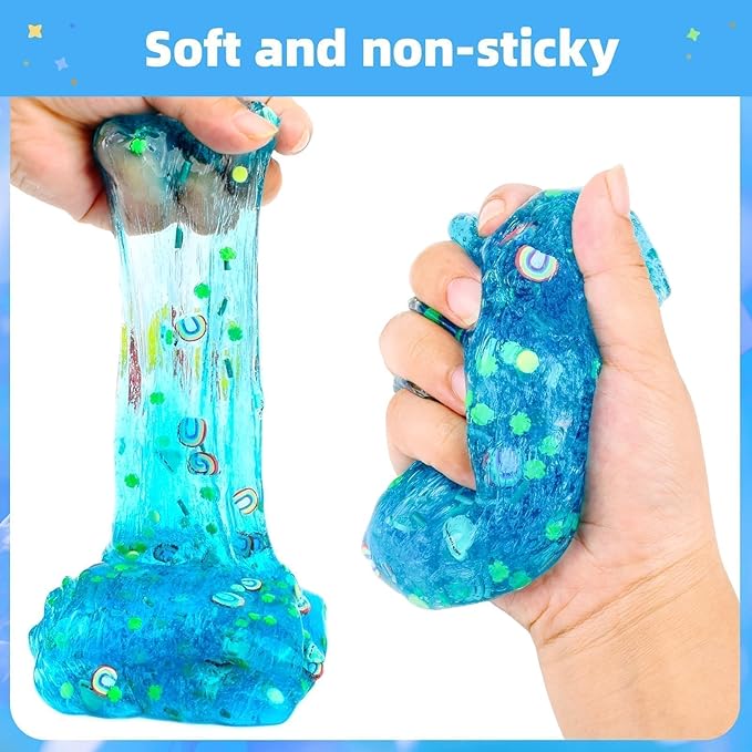 Clear Slime Kit, 5 Pack Crunchy Glitter Crystal Slime Party Favor Gifts, Stress Relief Toy for Girls and Boys, Soft Non-Stick Putty Slime for Kids, DIY Birthday Glue Boba Glimmer