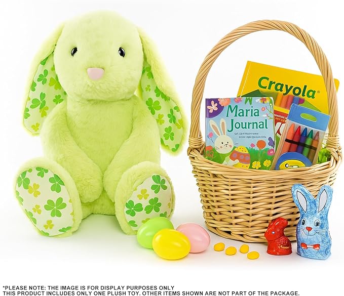 Green Rabbit Bunny Stuffed Animal Plush Toy with Floppy Ears & Shamrock Print for Kids, Boys, Girls, Babies - Perfect, St. Patrick's Day, Birthday, Easter, Christmas, Bedtime Gift