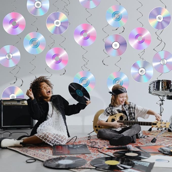 60pcs 90s CD Party Supplies Decorations CD Music Foil Ceiling Hanging Swirls Streams Party Banner Decor 2000s Y2K Disco Birthday Party Baby Shower Room Wall Decor