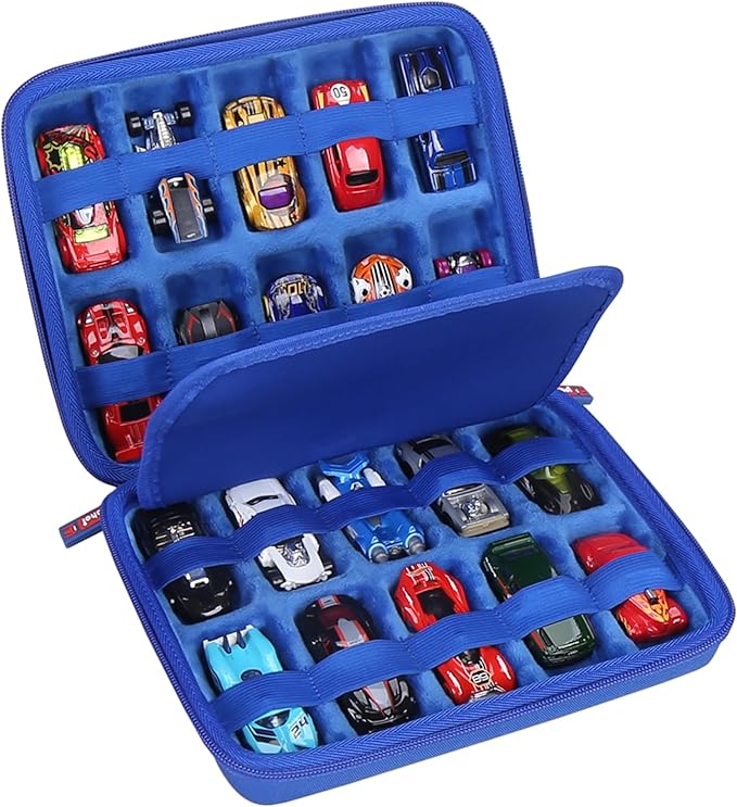 Mchoi Shockproof Carrying Case for Hot Wheels 20 Cars, Case Only (All Blue)