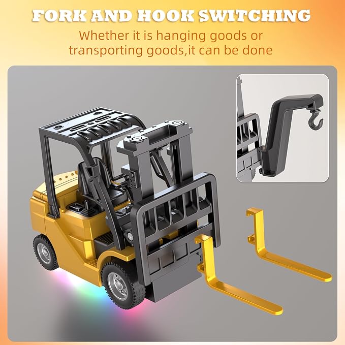 RC Mini Liftable Forklift Toy, 1:64 Construction Fork Truck, Movable Forks - Scale Mini Remote Control Vehicle Model for Kids Adult Collection & Desk Decoration- Yellow