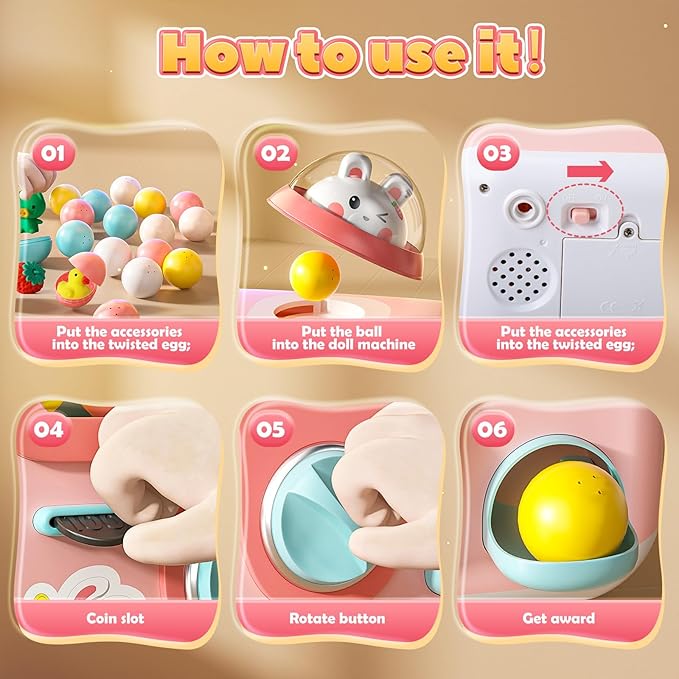 Skirfy Vending Machine Kids Toys Mini Claws Machine 12 Erasers Operated Gumball Prize Machine Maker Game Claws Machine Easter Game Sensory Toys Dolls Gifts（Pink）