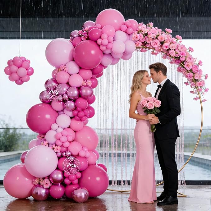 153pcs Pink Balloon Arch Garland Kit, Hot Pink Latex Balloons Metallic Confetti Ballon Different Size 18 12 10 5 inch for Girls Birthday Wedding Princess Baby Shower Party Decorations.