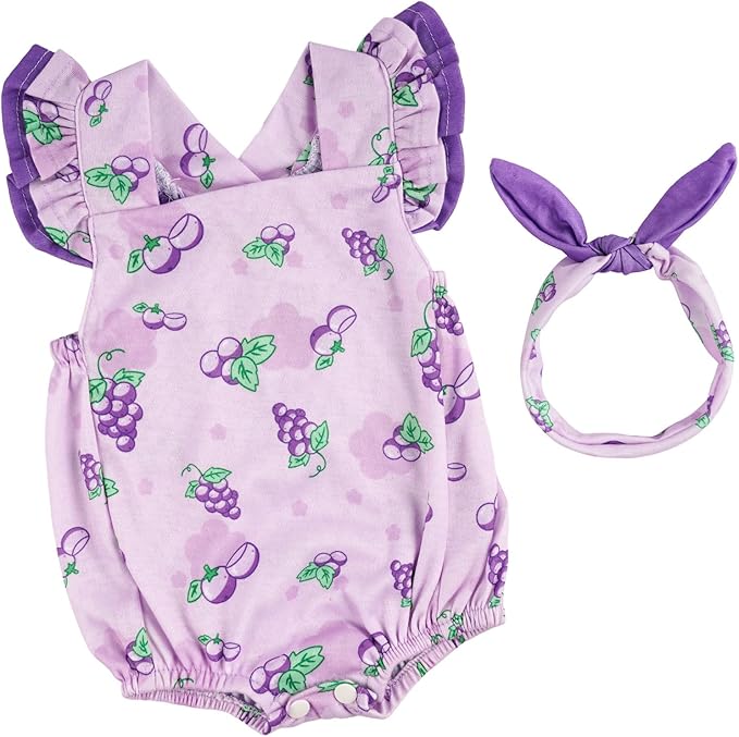 BABESIDE 2 Pcs Reborn Baby Doll Clothes Set for 17-22 Inch Babydolls, Fruit Pattern Baby Dolls Clothes Accessories with Headband for Realistic Babydoll Girl, Purple Grapes