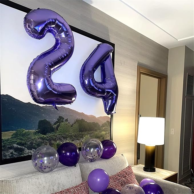 40 Inch 2nd 20th Birthday Number Balloon, Purple Foil Giant Number 2 Balloons, Self Inflating Number Balloon for Women Happy Birthday Party Anniversary Graduation Party Decoration Girls Kids Supplies