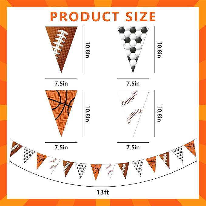 4 Pcs Sport Party Decorations Football Pennant Banner Basketball Banner Soccer Triangle Flags Sports Party Decorations for Party Supplies Hanging Decoration