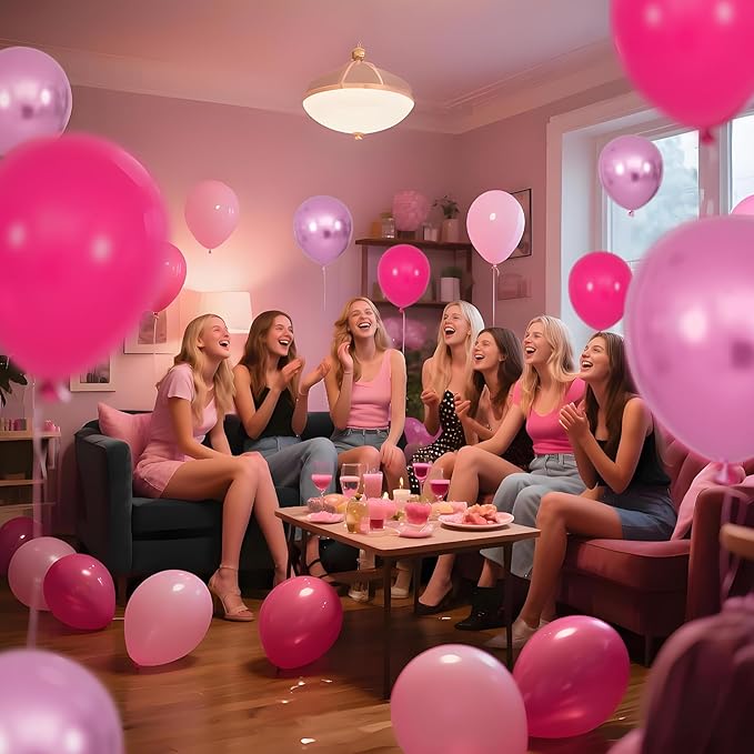 100Pcs Pink Balloons 12Inch Hot Pink Metallic Chrome Latex Balloons Baby Pink Balloon for Birthday Wedding Baby Shower Princess Party Decorations