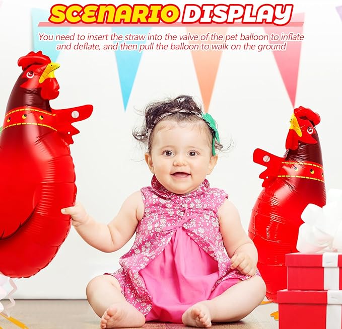 Libima 12 Pcs Chicken Balloons Aluminum Film Farm Animal Decorations Balloons Birthday Party Supplies BBQ Party Decorations Baby Shower Supplies Family Photo Booth Courtyard Decor (Funny Style)