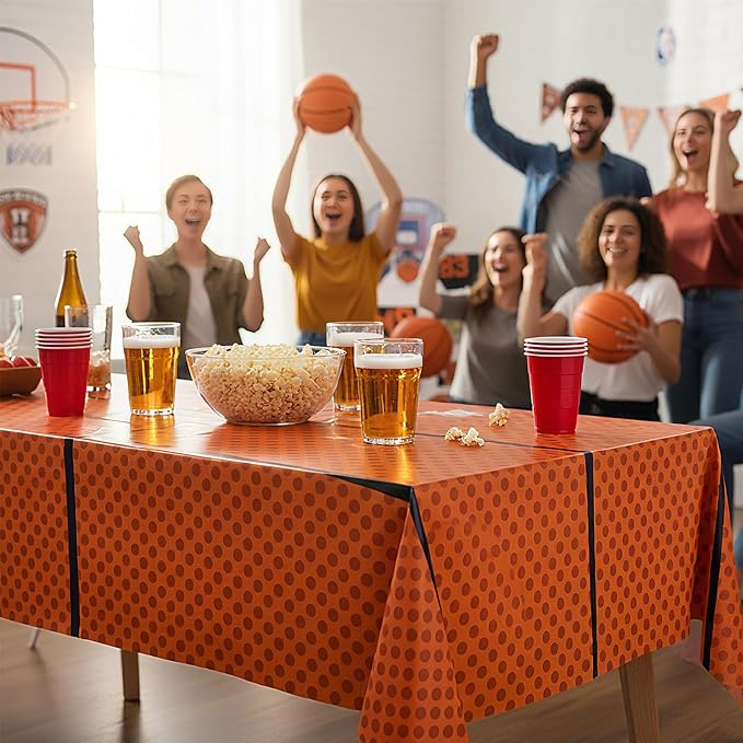 Oudain 6 Pcs Basketball Tablecloth 87 x 51 Inches Disposable Plastic Basketball Table Cover Rectangular Game Day Tablecloth Field for Birthday Decoration Sport Ball Themed Party Supplies