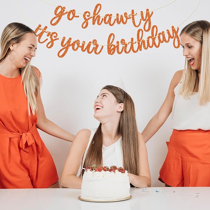 Go Shawty It's Your Birthday Banner, Hip Hop Birthday Party Decorations Supplies, Rap Theme Bday Bunting Sign, Pre-strung, Photo Props (Orange)