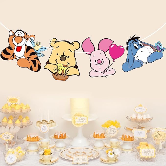 MEMOVAN Winnie Party Banner Pooh Baby Banners Bear Banner for Baby Shower Classic the Pooh 1 St Birthday Welcome Party Supplies Vintage Cute Winnie- Banner Sign