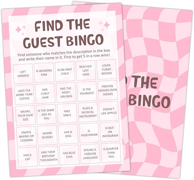 Birthday Party Games - Find The Guest Bingo Game, Bday Party Games for Teen Girl Adult, Set of 20 pcs Game Cards, Birthday Party Favor Activity Sleepover Party Decor Supplies - FS268
